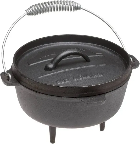 Old Mountain Pre Seasoned 10113 2 Quart Camp Oven with Flanged Lid, Feet and Spiral Bail Handle