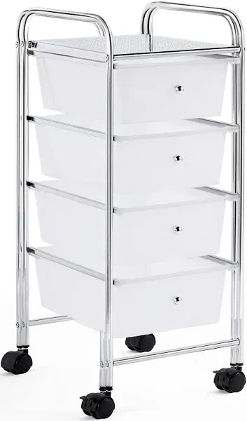 Easyfashion Rolling Storage Trolley Cart with 4 Plastic Drawers On Wheels, White