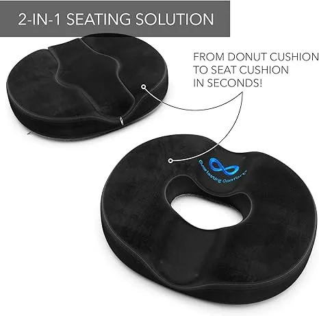 Everlasting Comfort ® Versatile Donut Pillow for Hemorrhoids, Tailbone Pain Relief - FSA HSA Approved Transformable 2-in-1 Hemorrhoid Cushion + Seat Cushion for Everyday Sitting Comfort at Work, Home