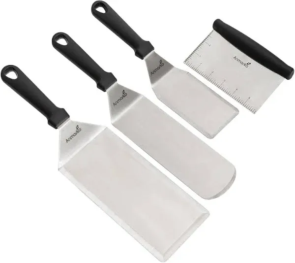 Metal Spatula Griddle Accessories Set - Griddle Scraper Flat Spatula Pancake ...