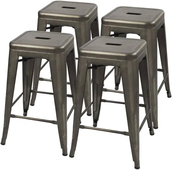 24&#039;&#039; Metal Bar Stools 4pcs Counter Height Bar Stool Backless Stackable BarStools