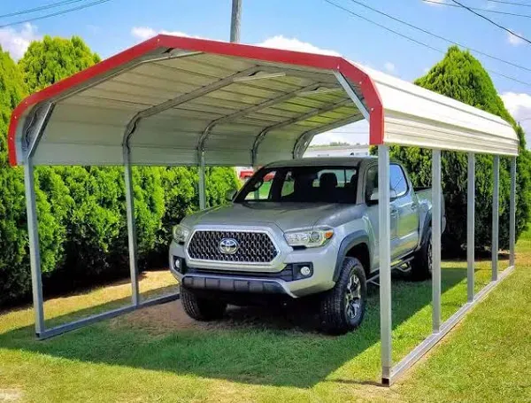 Veikous 12 ft. W x 20 ft. D Carport Galvanized Steel Car Canopy and Shelter, Gray