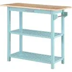 Convenience Concepts Designs2Go 3-Tier Butcher Block Kitchen Prep Island with Drawer Sea Foam Blue-butcher Block