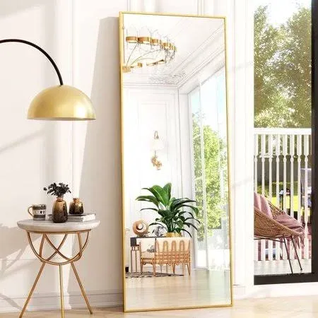 Koonmi 76"x34" Mirror Full Length, Gold Oversized Full Length Mirror, Bedroom Floor Body Mirror with Stand, Large Gold Mirror, Leaning, Standing or Hanging Horizontally/Vertically