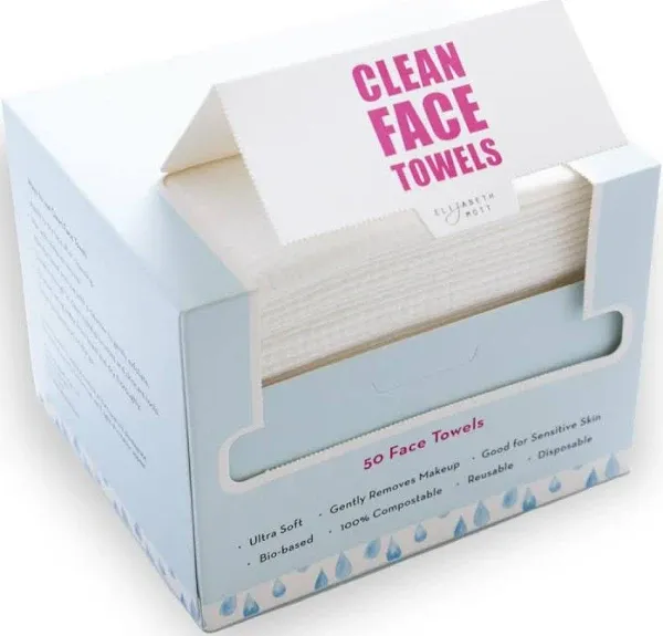 Elizabeth Mott Thank Me Later Clean Face Towels - Biobased Disposable Facial Washcloth, Makeup Remover Wipes - Ultra Soft for Sensitive Skin - 50 Count