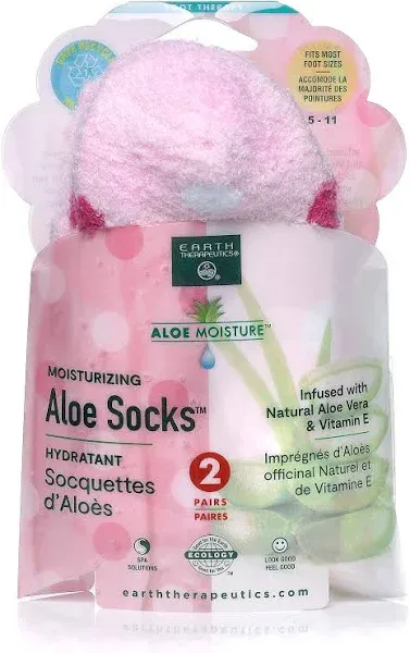 Earth Therapeutics 2-pk Pink Dotted &amp; Solid Pink Aloe Socks New in package