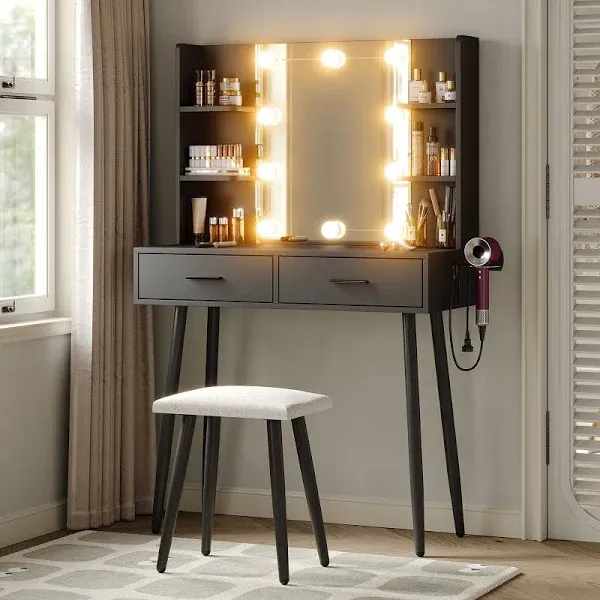 Vanity Desk Mirror with Lights Makeup Table Set with Drawers