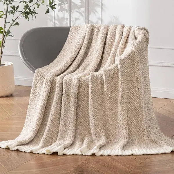  Super Soft Throw Blanket for Couch Reversible Cozy Fluffy Warm 50&#034;x60&#034; Cream