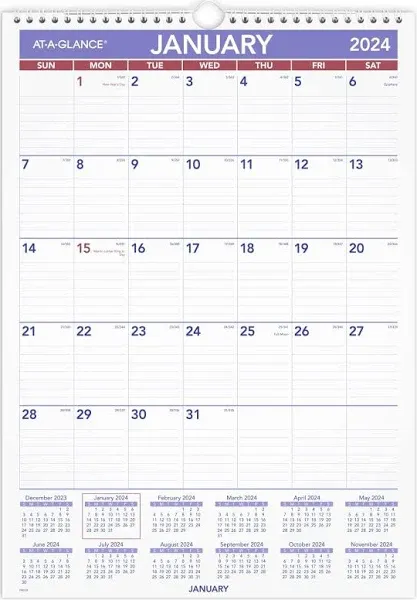 At-a-glance Monthly Wall Calendar with Ruled Daily Blocks 12 x 17 White Sheets 12-Month Jan to Dec 2024