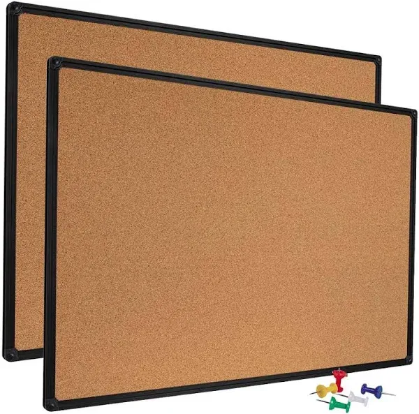 2 Pack 36 X 24 Inch Cork Notice Board Bulletin Message Memo Pin Board, Black Alu