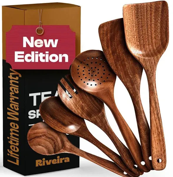 Riveira&#39;s 6-Piece Dark Brown Wooden Spoons for Cooking - Elegant Kitchen Essentials/Kitchen Utensils Set for Every Culinary Need Spatula