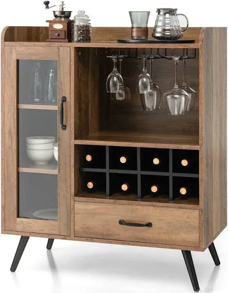 Buffet Sideboard with Removable Wine Rack and Glass Holder-Rustic Brown