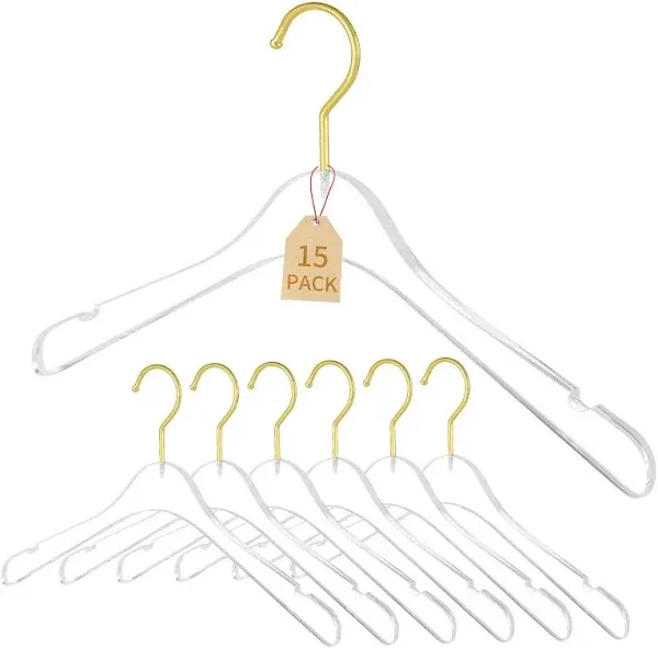 15 Pack Acrylic Hangers Clear and Gold Hangers Premium Quality Clear Acrylic Clothes Hangers Clothing Standard Hangers