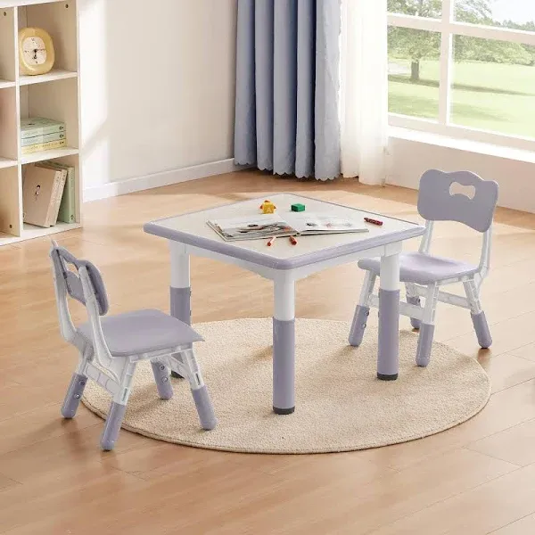 Kids Table and 2 Chairs Set with Graffiti Desktop Height Adjustable