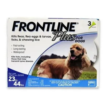 Frontline Plus Flea & Tick Treatment for Medium Dogs 23-44 Pounds 8 Doses