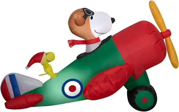 4.5 ft. L Christmas Yard Inflatables Peanuts Snoopy In Airplane Scene