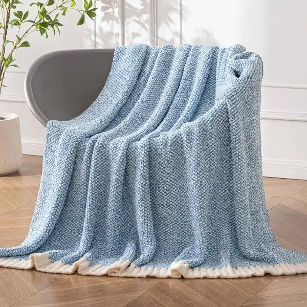  Super Soft Throw Blanket for Couch Reversible Cozy Fluffy Warm 50&#034;x60&#034; Beige