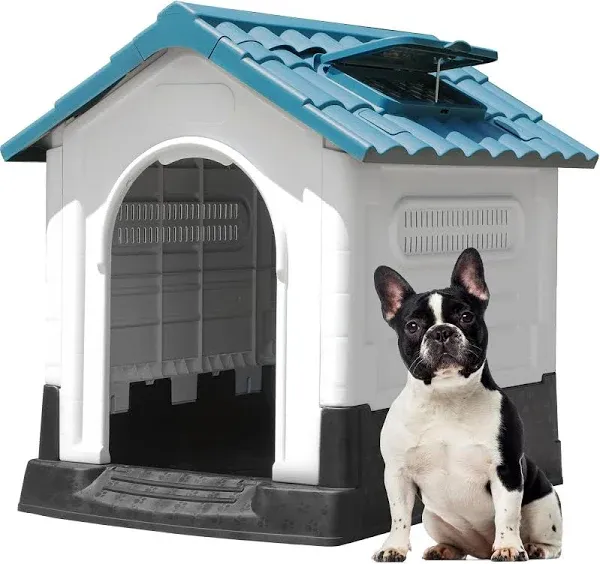 YITAHOME Large Plastic Dog House Outdoor Indoor Doghouse Puppy Shelter Water Resistant Easy Assembly Sturdy Dog Kennel with Air Vents