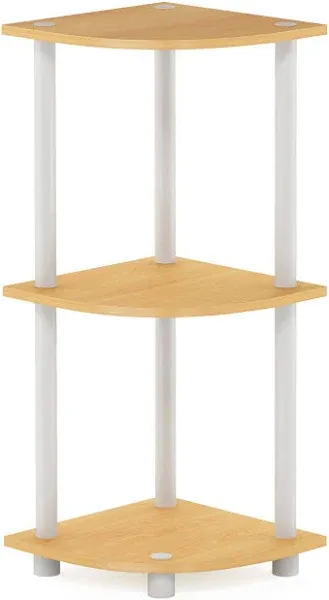 Turn-N-Tube 3-Tier Corner Display Rack Multipurpose Shelving Unit, Beech/White, 