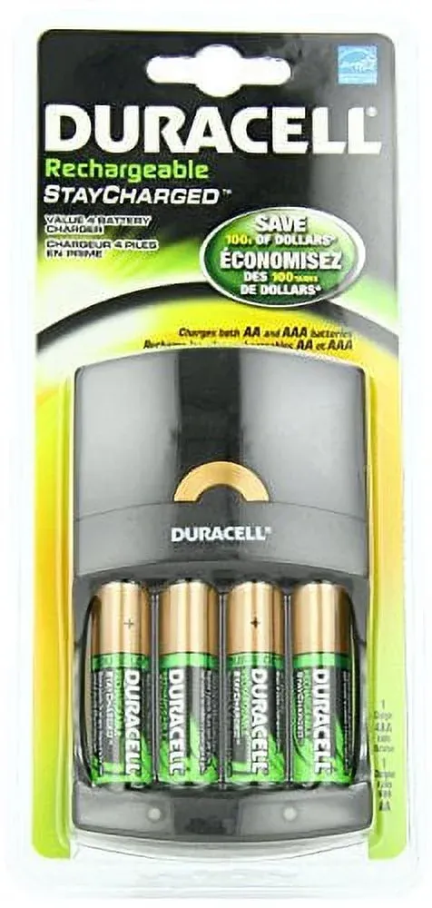 Combo Duracell Charger W 4 AA StayCharged Battery Rechargeable Batteries CEF14