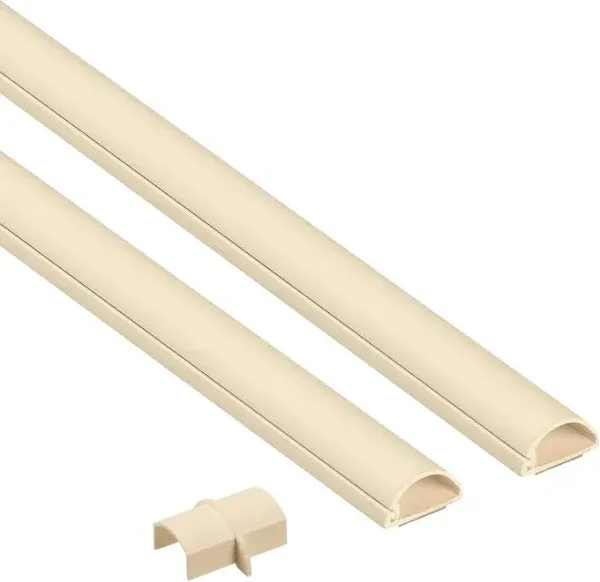 D-Line 31.4in TV Cord Hider, Patented Half Round Cable Cover, Hide Wall Mount TV Wires, Hinged One-Piece Cable Concealer, Adhesive, Decorative Raceway - 2X 0.78in W x 0.39in H x 15.7in L - Beige