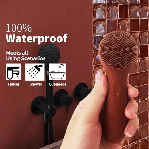 Silicone Face Scrubber, NågraCoola CLIE 2.0 Facial Cleansing Brush, Rechargeable, Waterproof Face Scrub Brush for Cleansing, Exfoliating, Massaging, Electric Facial Exfoliator for Women and Men-Russet