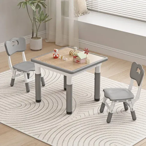 Kids Table and 2 Chairs Set with Graffiti Desktop Height Adjustable