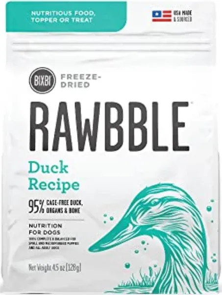 Rawbble Freeze Dried Dog Food, Duck Recipe, 12 oz - 95% Meat and Organs, No F...