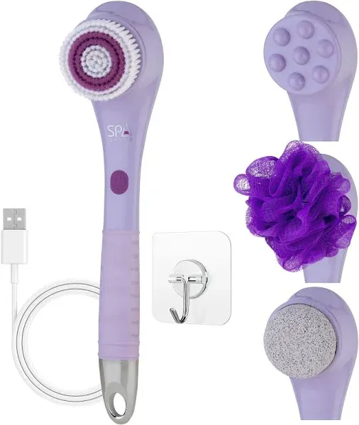 Spa Sciences NERA 4-in-1 Shower/Bath Body Brush for Exfoliation, Deep Cleansing, Foot Care, Lotion Infuser, and Massage