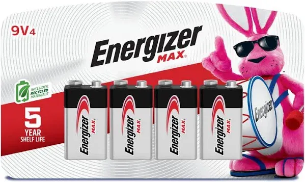 Energizer Max Batteries, Alkaline, 9V - 4 batteries