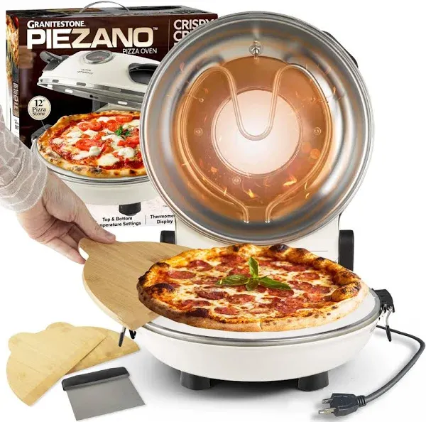 GRANITESTONE Pie Zano 12 in. Red Portable Countertop Stone Bake Indoor Grill Electric Oven Pizza Maker 2365