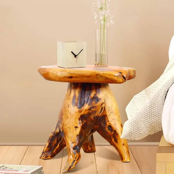 Brefhome Tree Stump Side Table Natural Edge Cedar Real Wood End Table,Small Wooden Mushroom Stool, Indoor/Outdoor