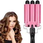 MODVICA 3 Barrel Curling Iron Wand 26mm Hair Waver Temperature Adjustable Ceramic Hair Curling Iron (Pink)