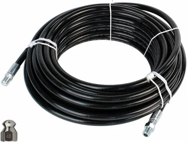 Schieffer 1/4&#034; x 50&#039; 4400 PSI Thermoplastic Sewer Jetter Hose &amp; 4.5 Nozzle