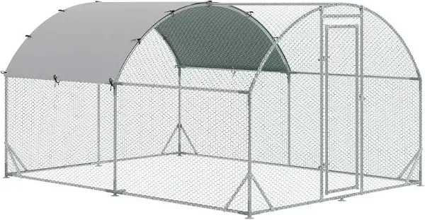 PawHut Metal Chicken Coop Large Cage with Cover Walk-in Poultry Hen Run