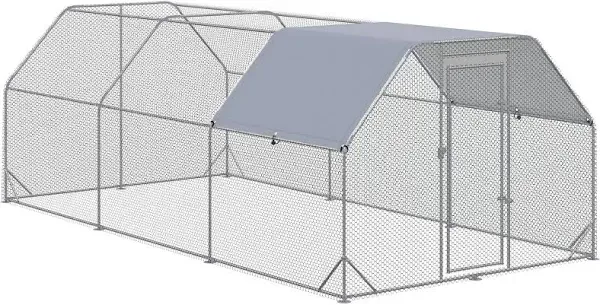 PawHut Metal Chicken Coop Run with Cover, Walk-In Outdoor Pen, Fence Cage Hen House for Yard, 12.5' x 9.2' x 6.4'