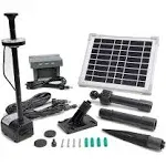 Solar Water Pump with Backup Battery and Fountain Lights for Birdbath, Fountain, Small Pond, Garden Decoration (Battery and Lights Included)