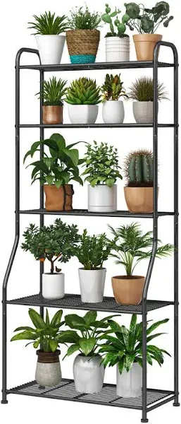 Plant Stand 5-Tier Plant Shelf for Indoor Outdoor, Metal Tall Plant Stand Black