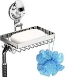 Soap Holder Shower, Suction Cup Soap Dish for Shower with 4 Hooks, 304 Stainless Steel, Silver