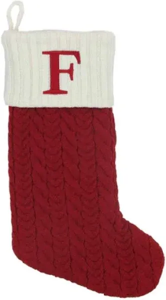 St. Nicholas Square 21-inch Monogram Embroidered Initial Cable Knit Red Christmas Holiday Stocking Letter F