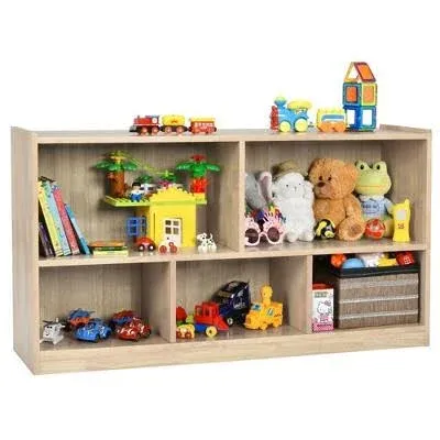 Kids 2-Shelf Bookcase 5-Cube Wood Toy Storage Cabinet Organizer Natural