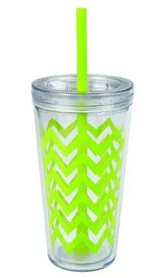 Copco Minimus Double Wall Insulated Tumbler with Removable Straw, 24-Ounce, Chevron Lime Green