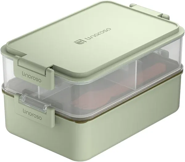 Linoroso Bento Lunch Box for Adults with 3 Compartments Lunchbox with Sauce Container and Utensils