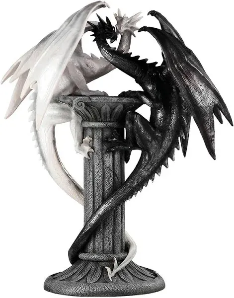 Medieval Black and White Dragons Statue