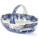 Spode Blue Italian Handled Basket | Fruit Bowl | Centerpiece for Potpourri | Home Décor | Made of Porcelain | Measures 6-Inches | Dishwasher Safe (Blue/White)