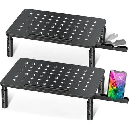 Zimilar 2 Pack Monitor Stand , 3 Height Adjustable Stand with Unique Star Mesh for Computer, Laptop, Printer, Notebook, iMac, Premium Metal Monitor