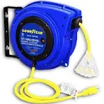 Goodyear Extension Cord Reel Retractable 16AWG x 50 Foot 3C/SJTOW Commercial Cable LED T