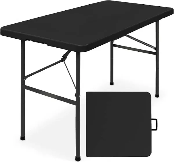 4FT Folding Camping Picnic Table w/Handle Safety Lock Fold-in-Half White/Black