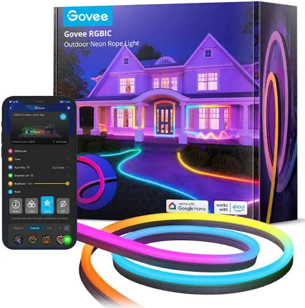 Govee Outdoor Neon Rope Lights 32.8ft RGBIC IP67 Waterproof Halloween Decorations with 64 Scene Modes