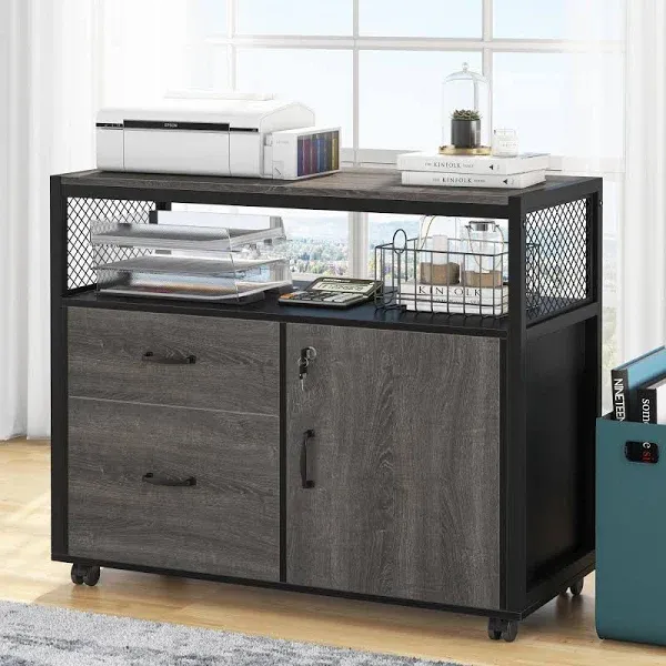 Lockable File Cabinet Printer Stand with Drawers & Caster